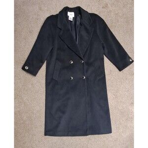 Worthington Wool Black Long Coat Velvet Collar Womens 8P Overcoat Velvet Button